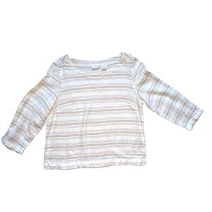 Sigrid Olson Linend Blend 3/4 Sleeve Striped Cream Blouse XS
